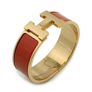 Hermes Click Crack H PM Bracelet Bangle Enamel Bracelet Large Gold Plated Coral